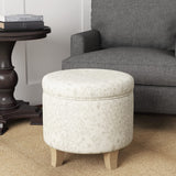 Homepop Home Decor | Upholstered Round Storage Ottoman | Ottoman with Storage for Living Room & Bedroom with Flared Legs. Linen. Large HomePop