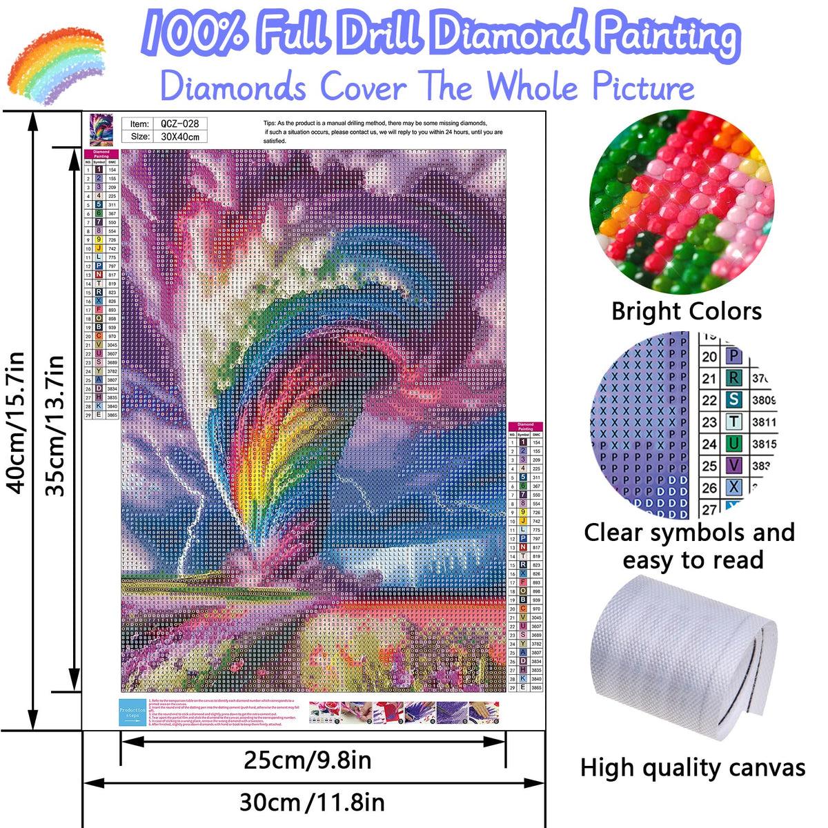Rainbow Storm Diamond Painting Kits for Adults, 5D Diamond Art Painting by Numbers Kits, DIY Rainbow Storm Diamond Art Kits, Full Round Drill Diamond Paintings for Adults for Home Wall Decor, 12x16in GUMITOON