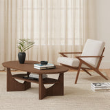 Vitalikus Mid Century Modern Coffee Table, 47" Oval Wood Coffee Tables for Living Room, 2 Tier Curved Round Center Table with Storage Shelf & Sturdy Base, Minimalist Retro Tea Tables, Walnut Vitalikus