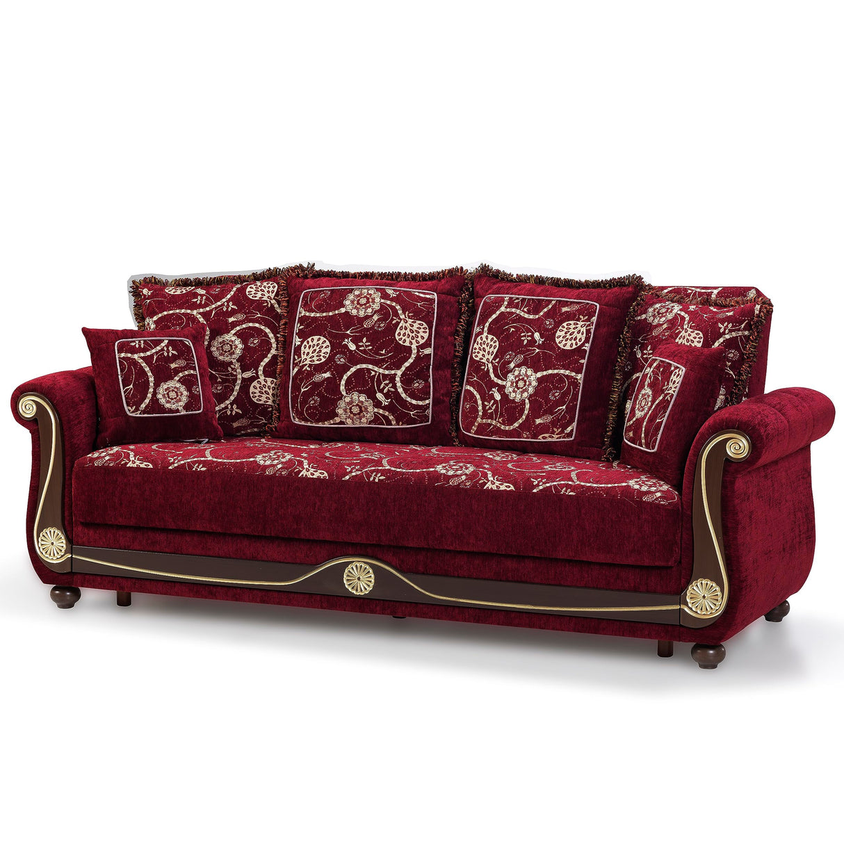 Ottomanson Sweet Home Stores 94" Convertible Sofa Bed with Storage, Firm, Fabric, 3 Seater, Upholstered Sleeper Sofa Couch, Futon for Living Room, Burgundy Ottomanson