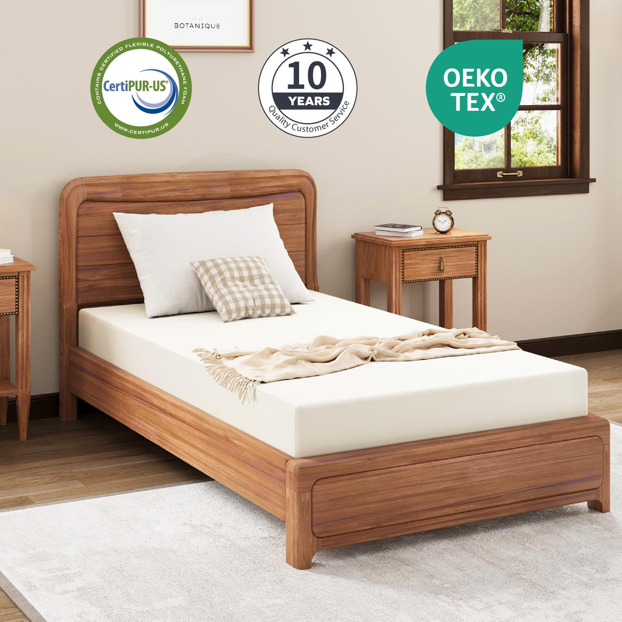 Dyonery 6 Inch Twin Mattress, CertiPUR-US Certified Green Tea Memory Foam Mattress in a Box Fiberglass Free, Kids Mattress for Bunk Bed, 38"×75"×6", Beige Dyonery