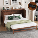 DNChuan Queen Size Murphy Cabinet Bed with 2 Storage Drawers and USB-Port,Foldable Murphy Horizontal Platform Bed,Dresser Bed,Space Saving,No Box Spring Needed,Walnut DNChuan