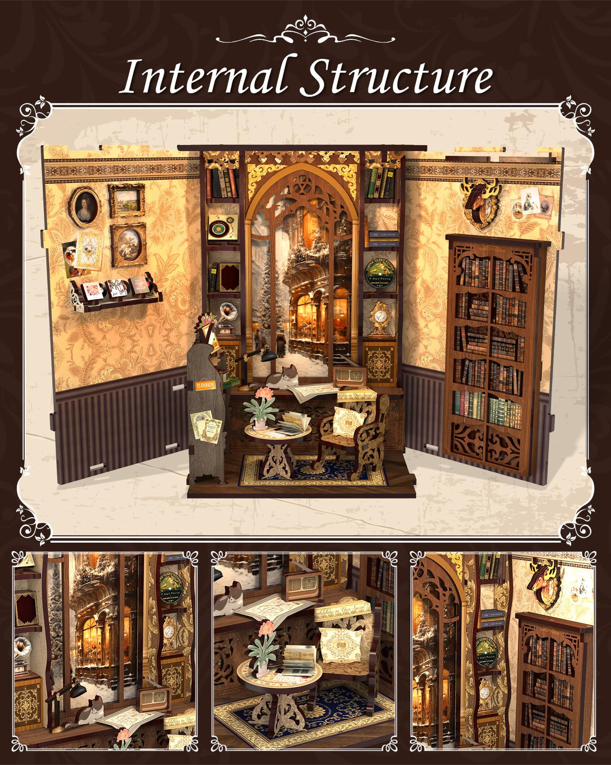 CUTEBEE DIY Book Nook Kit for Adults and Teens, DIY Wooden Miniature Tiny House Dollhouse Kit Bookshelf Booknook Bookcase Model Build Gift Kit Decor Alley with LED Light CUTEBEE