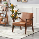 Yaheetech PU Leather Accent Chair, Mid-Century Modern Armchair with Solid Wood Legs, Reading Leisure Chair with High Back for Living Room Bedroom Waiting Room, Brown Yaheetech