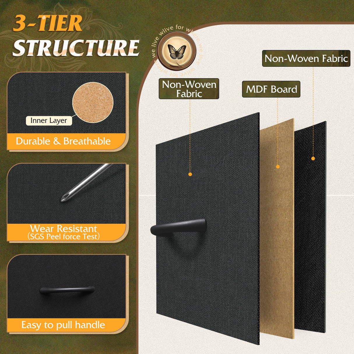 WLIVE Black Tall Dresser for Bedroom, 7 Drawer Dressers & Chests of Drawers, Fabric Dresser for Closet, Living Room, Night Stand with Metal Frame, Storage Tower with Fabric Bins, Wood Top WLIVE