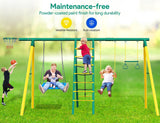 Osoeri Swing Sets for Backyard, 6 in 1 Swing Sets,Heavy-Duty Metal Swing Sets for Backyard with 2 Swings, Climbing Ladder and Nets,Trapeze Bar and Basketball Hoop Osoeri