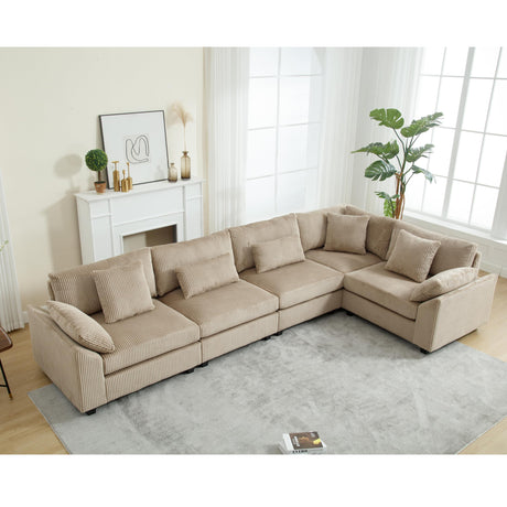 Ball & Cast 146" Corduroy Oversized Modular Sectional Sofa, Convertible 5 Seater L Shaped Couch with Pillows for Living Room,Office, Free Combination,Brown Ball & Cast