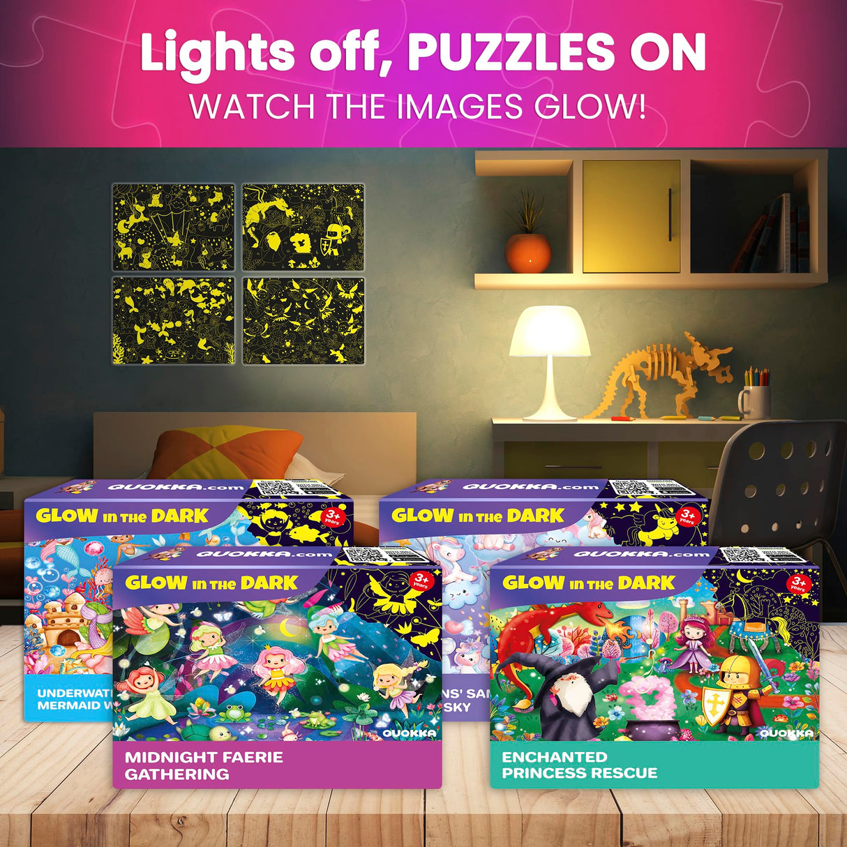 QUOKKA 4x60 Piece Puzzles for Kids Ages 4-6 – Glow-in-The-Dark Puzzles for Kids 4-8 I Unicorns, Mermaids, Fairy Tale I Fun Educational Toddler Puzzles for Boys and Girls – Educational Game Toys Gift QUOKKA
