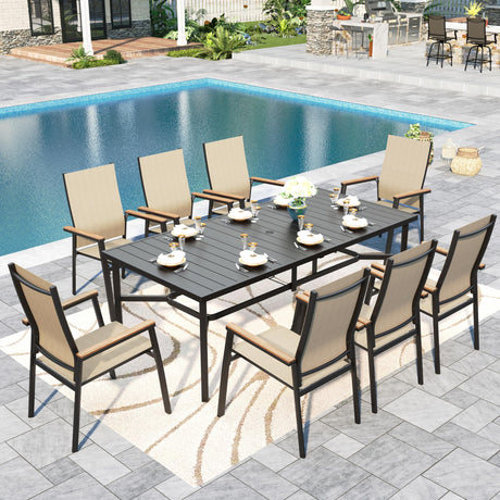Sophia & William Patio Dining Set 9 Pieces, Patio Table and Chairs Set for 8, 83"x 39" Large Rectangular Metal Dining Table and 8 x Lightweight Aluminum Stackable Chairs (Beige) Sophia & William