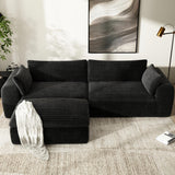 Yomsum 110'' Black Sectional Couches for Living Room with Double Layer, Oversized 4 Seater Boneless L Shaped Cloud Couch Plush Corduroy Sofa, No Assembly Modular Sectional Sofa Bed with Ottoman Yomsum
