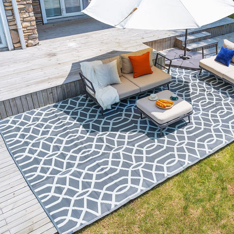 wikiwiki Outdoor Rug, 5x8ft Waterproof Reversible Mat Indoor Outdoor Rugs Carpet, Small Area Rug Plastic Straw Rug for Patio Deck Balcony Pool RV Camping Beach Picnic, Grey, Rugscape Series wikiwiki