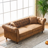 Mid Century Modern Faux Leather Couch Set of 2, Tufted Couch and Loveseat Set muebles para la sala Comfy Chesterfield Upholstered Office Furniture Living Room Sofa Set 2 Piece (Brown, 3+3 Seater) SLEERWAY