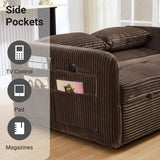 N NOORDENIYA 55.5" Corduroy Convertible Sofa Bed, Pull Out Sleeper Sofa Bed, Loveseat Couch with USB Charging Ports, 3 in 1 Convertible Sleeper Sofa Bed for Living Room, Apartment, Bedroom, RV, Brown N NOORDENIYA