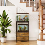 Welfuturer 10 Gallon Aquarium Stand with 2-Tier Shelf Fish Tanks Stand with 2 Drawers Metal Frame Heavy Duty Reptile TurtleTank Stand with Storage for Home Offic Fish Tank Accessories Storage, Brown Welfuturer