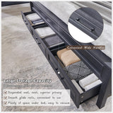 JXQTLINGMU Farmhouse Queen Wood Bed Frame with 52" Tall Headboard & Footboard, Platform Bedframe with Hidden Storage Drawers, Noiseless, No Box Spring Required, Antique Black JXQTLINGMU