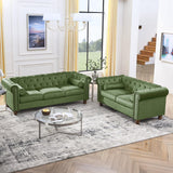 Asucoora Velvet Loveseat Couch, Rolled Arm 2-Seater Tufted Sofa with Nailhead Trim and 2 Neck Roll Pillows, Living Room Small Apartment Office Décor Green Asucoora