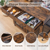 43" Large Dog Crate Furniture, Wood Dog Kennel End Table with Drawers, Decorative Pet Crate with Removable Partitions & Wheels, Dog House Indoor for Large/Medium/Small Dogs Sunnibety