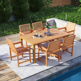 Tangkula 7-Piece Patio Wood Dining Table Set, Outdoor Rectangular Table and 6 Armchairs with 2" Umbrella Hole, Outside Furniture Set for Backyard, Poolside, Garden, Lawn Tangkula