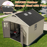 Devoko 10 x 10 FT Plastic Outdoor Storage Shed with Windows, Resin Tools Shed with Floor Large Storage Garden Shed for Patio,Garden, Backyard, Lawn, Beige Devoko