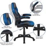 Flash Furniture X10 High-Back LeatherSoft Racing Style Gaming Chair with Flip-Up Arms, Ergonomic Padded Swivel Computer Chair, Blue/Black Flash Furniture