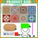 Purpeak 8 Pcs Diamond Coasters Diamond Painting Coasters DIY Mandala Kits with Holder Square Boho Paisley Art 5d Kits for Beginners Adults Craft Purpeak