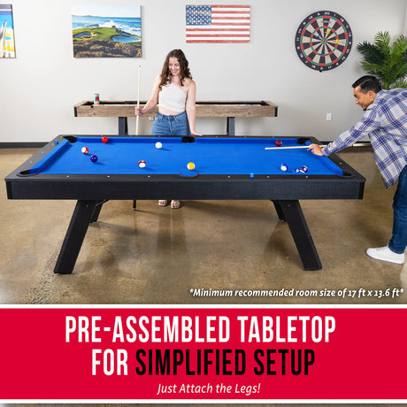 GoSports 8 ft Pool Table with Wood Finish - Modern Billiards Table with 2 Cue Sticks, Balls, Rack, 96"L x 51"W x 31.9"H, Felt Brush and Chalk GoSports