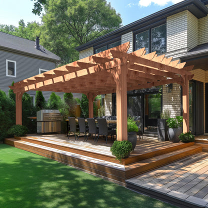 VEIKOU 12’x16’ Wood Pergola, Patio Pergola with Solid Cedar Structure, Outdoor Pergola Backyard Gazebo with Unparalleled Slatted Roof Trellis for Deck Grill Party Garden