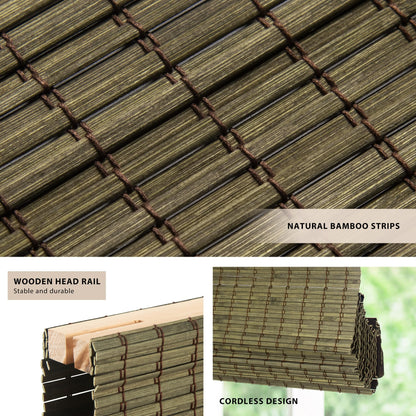 LazBlinds Cordless Bamboo Roman Shades - Driftwood Privacy Blinds for Easy Installation - WoodArtSupply