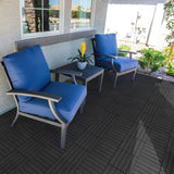 PrimeZone 27 PCS Plastic Interlocking Patio Deck Tiles - 12" x 12" Waterproof Indoor Outdoor Flooring, Patio Floor Decking for Balcony, Backyard, Garden & Poolside, All Weather Use, Dark Grey PrimeZone