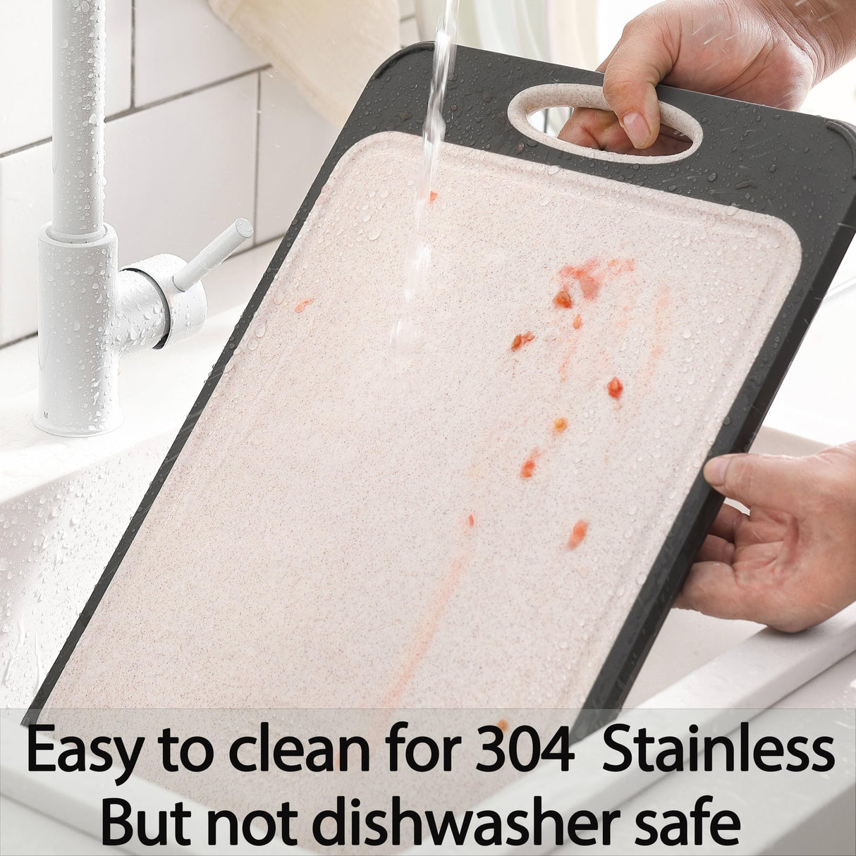 Cutting Board Double Sided, GUANCI Large Size 16”×11”, 304 Stainless Steel Cutting Board for Kitchen, Food-Grade, Stainless Steel and Wheat Straw PP, Easy to Clean GUANCI