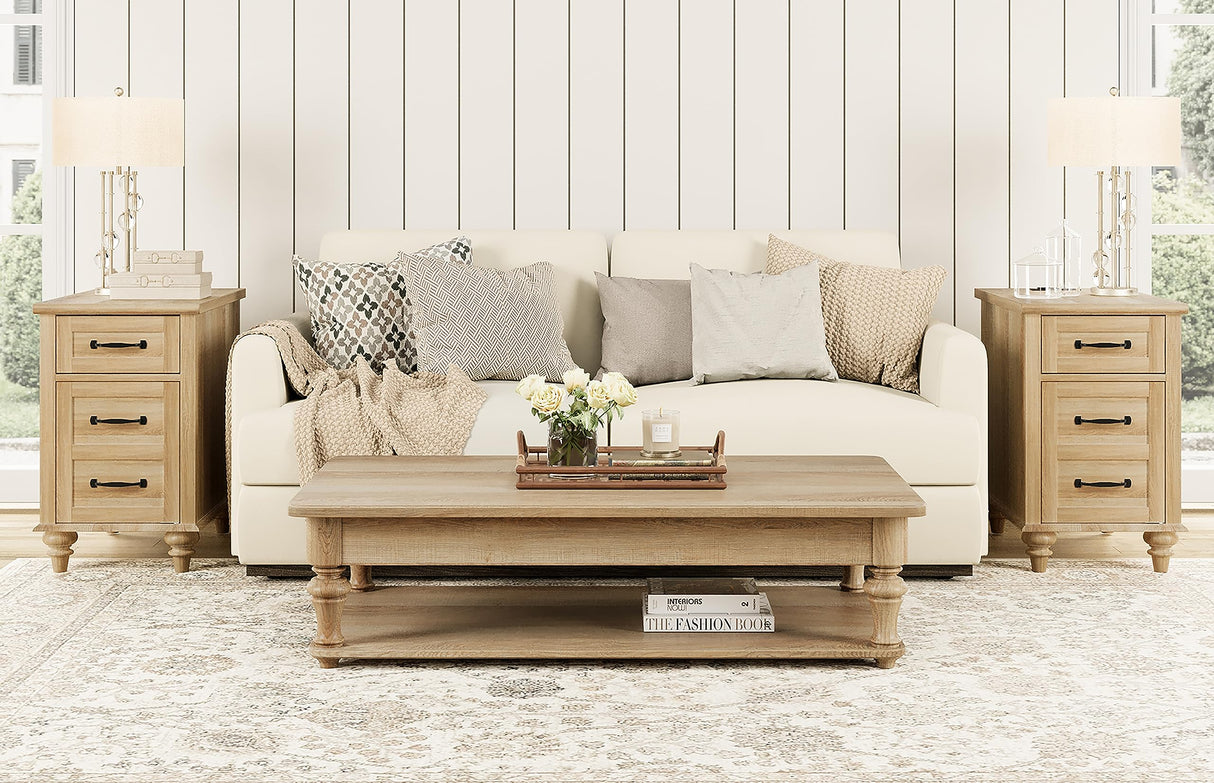 WAMPAT End Table with Charging Station, Wood Side Table with Drawer and Storage Cabinet, Modern End Table with Power outlets USB Ports for Living Room Bedroom, Oak WAMPAT