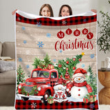 Christmas Blanket, Snowman Blanket for Women, Red Truck Soft Flannel Fleece Throw Blankets for Kids Girls Bed Living Room Couch, 50x60 Inches, Red Holiday Winter Gifts for Boys Men Unibyby