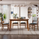 Merax 5 Piece Rectangle Wooden Dining Table Set, Mid Century Modern Tables and 4 Upholstered Wood Chairs for Kitchen, Home, Saving Space, Brown+Gray Merax