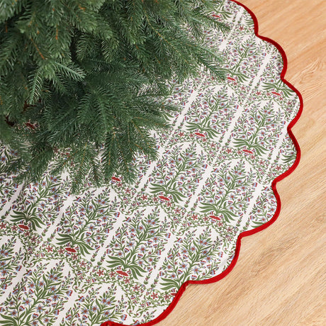 MiniInflat Christmas Tree Skirt Cotton Floral Block Tree Skirt in Nature Color for Home Xmas Party Seasonal Holiday Decoration Indoor Outdoor(Prune Red,54 Inch) MiniInflat