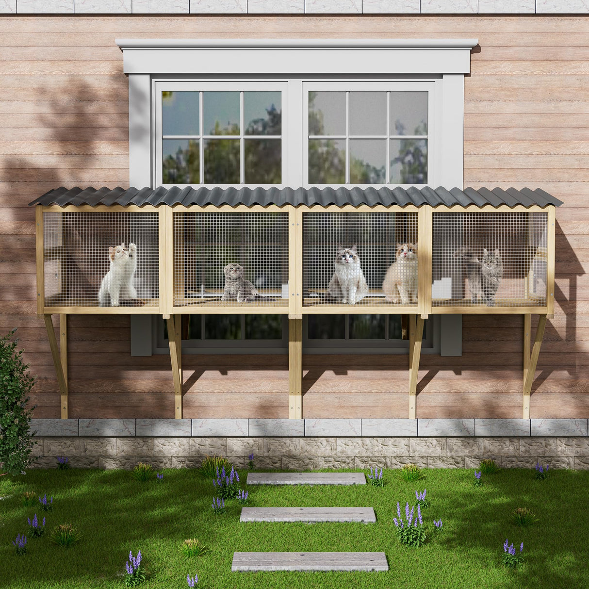 MAGIC UNION Cat Catio, Cat Window Perch for Indoor Cats - Expandable Wooden Windows Box Enclosure, Waterproof Cats Windows Hammock for Enjoying The Outdoor Sights (Original Wood, 82.6" L) MAGIC UNION