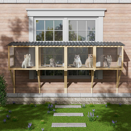 MAGIC UNION Cat Catio, Cat Window Perch for Indoor Cats - Expandable Wooden Windows Box Enclosure, Waterproof Cats Windows Hammock for Enjoying The Outdoor Sights (Original Wood, 82.6" L) MAGIC UNION