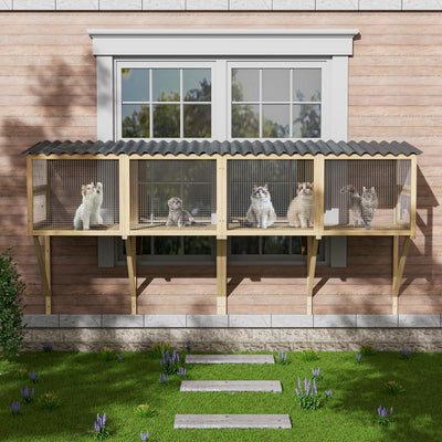 MAGIC UNION Cat Catio, Cat Window Perch for Indoor Cats - Expandable Wooden Windows Box Enclosure, Waterproof Cats Windows Hammock for Enjoying The Outdoor Sights (Original Wood, 82.6" L)