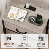 Vagusicc Nightstand Set of 2 with Charging Station, Bed Side Table with Fabric Drawer, Small End Table with 2-Tier Storage Shelves, 25.4" Tall Night Stand Bedside Table for Bedroom Living Room, Greige Vagusicc