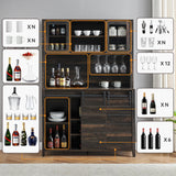 IDEALHOUSE Farmhouse Coffee Bar Cabinet with Sliding Barn Doors, 70'' Kitchen Hutch Cabinet with Storage, Wine&Glasses Rack, Tall Sideboard Buffet Cabinet for Kitchen, Dining Room, Oak IDEALHOUSE