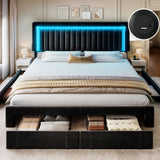 YITAHOME King Size Bed Frame with Adjustable Headboard, 4 Storage Drawers and RGB LED Lights, Velvet Upholstered Platform Bed with USB Ports, No Box Spring Needed, Fast Assembly, Noise-Free, Black YITAHOME