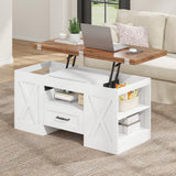 kepptory 39.4'' Lift Top Coffee Table with Storage, 4 in 1 Multi-Function Convertible Coffee Tables for Living Room, Farmhouse Coffee Table with Open Storage Compartment & Drawers (Brown&White) kepptory