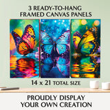 ArtSkills Diamond Painting Kit, Diamond Art Ready to Hang Framed Canvas with Storage and Accessory Kit, Enchanted Butterflies, 3 Stretched Canvas Panels, 14” x 7” Each ArtSkills