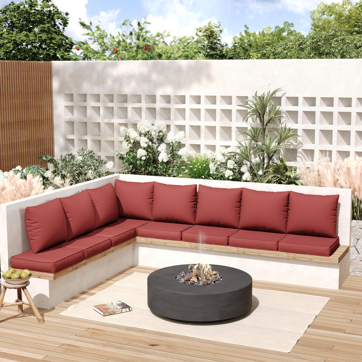 UDPATIO Outdoor Cushions for Patio Furniture, 4'' Replacement Cushions for Outdoor Furniture, Set of 8 Water-Resistant Outdoor Sectional Cushions for Sofa Couch Chair (Wine) UDPATIO