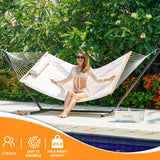 Lazy Daze Hammocks Quilted Fabric Hammock with 12 Feet Stand, 2 People Double Hammock with Stand for Outdoor Indoor Patio Garden Backyard, 450 lbs Capacity, Beige Lazy Daze Hammocks