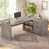 SEDETA Executive Desk, 61" Farmhouse L Shaped Desk with File Drawers, Office Desk with Drawers and Power Outlets, Computer Desk with Storage Shelves for Home Office, Grey SEDETA