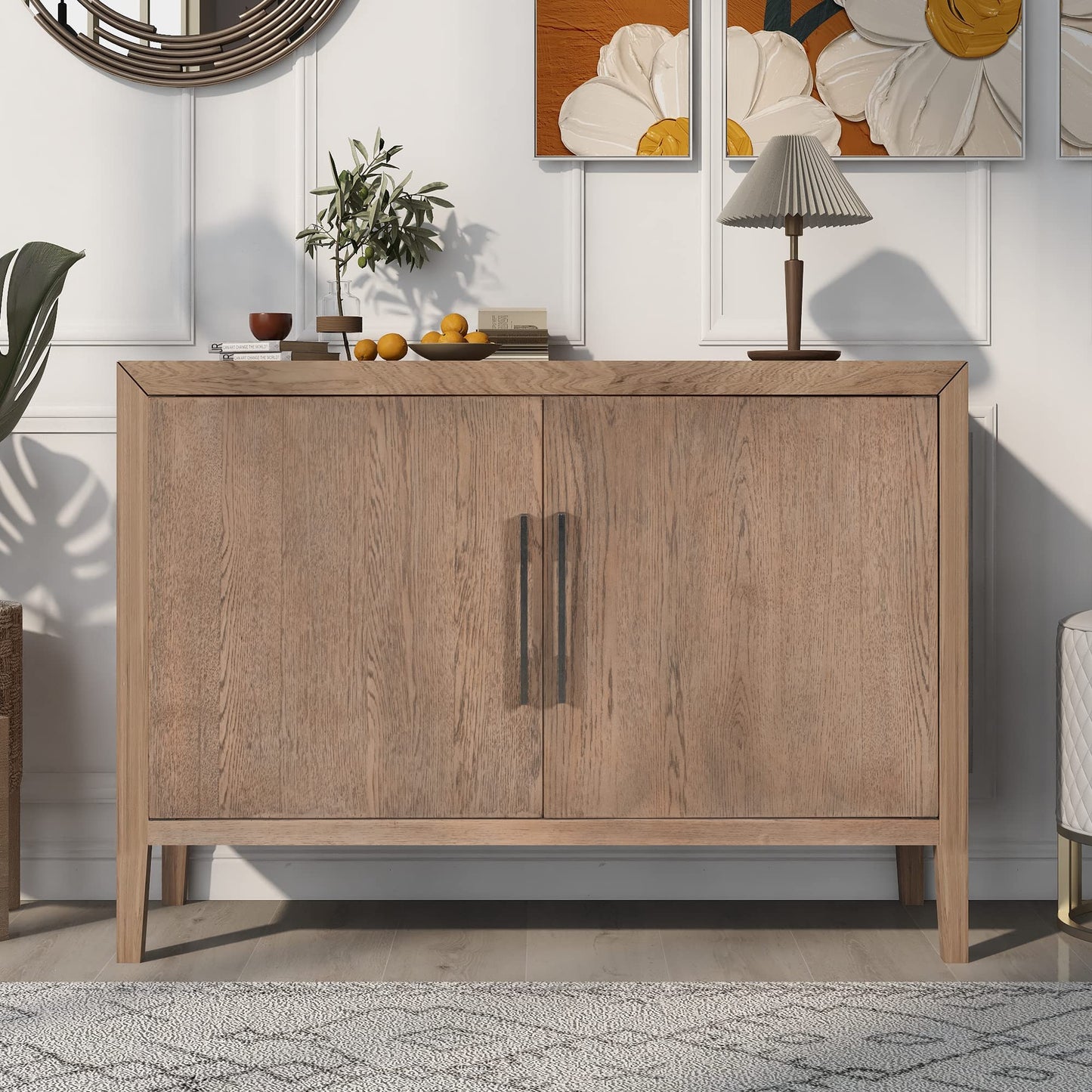 Merax Beige Modern Wood Buffet Sideboard with 2 Doors, Farmhouse Free Standing Storge Cabinet Console Table for Living Dinning Room Hallway, 47.2'' L - WoodArtSupply