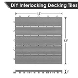 PrimeZone 54 PCS Plastic Interlocking Patio Deck Tiles - 12" x 12" Waterproof Indoor Outdoor Flooring, Patio Floor Decking for Balcony, Backyard, Garden & Poolside, All Weather Use, Grey PrimeZone