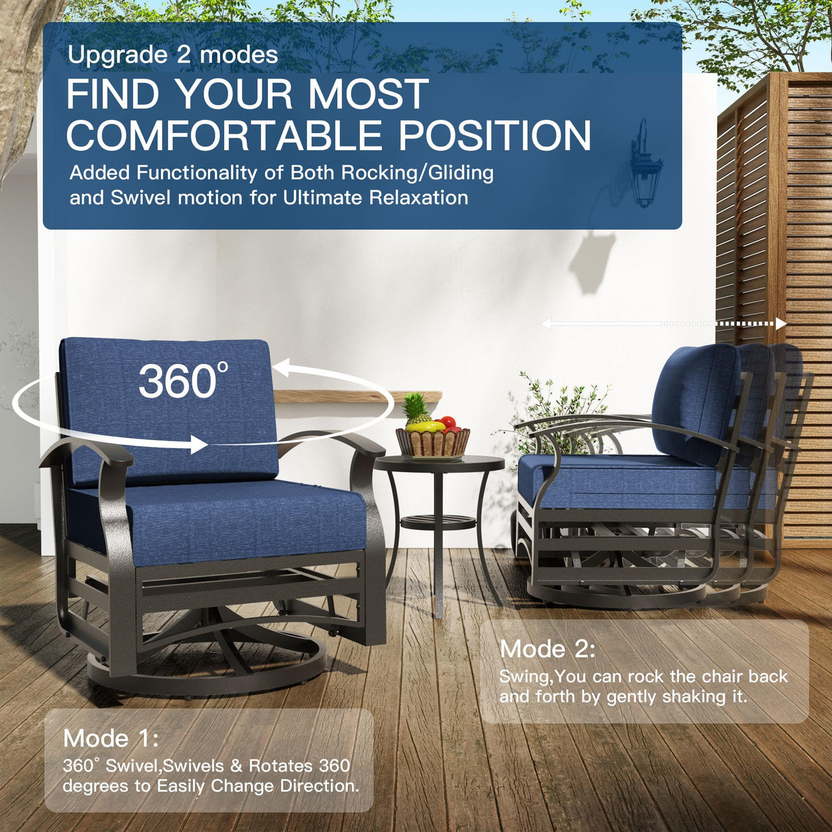 Kullavik Aluminum Patio Furniture Set,6 Pieces 4 Seat Metal Outdoor Furniture Conversation Set w/45 Propane Gas Fire Pit&Swivels,Navy Blue Kullavik