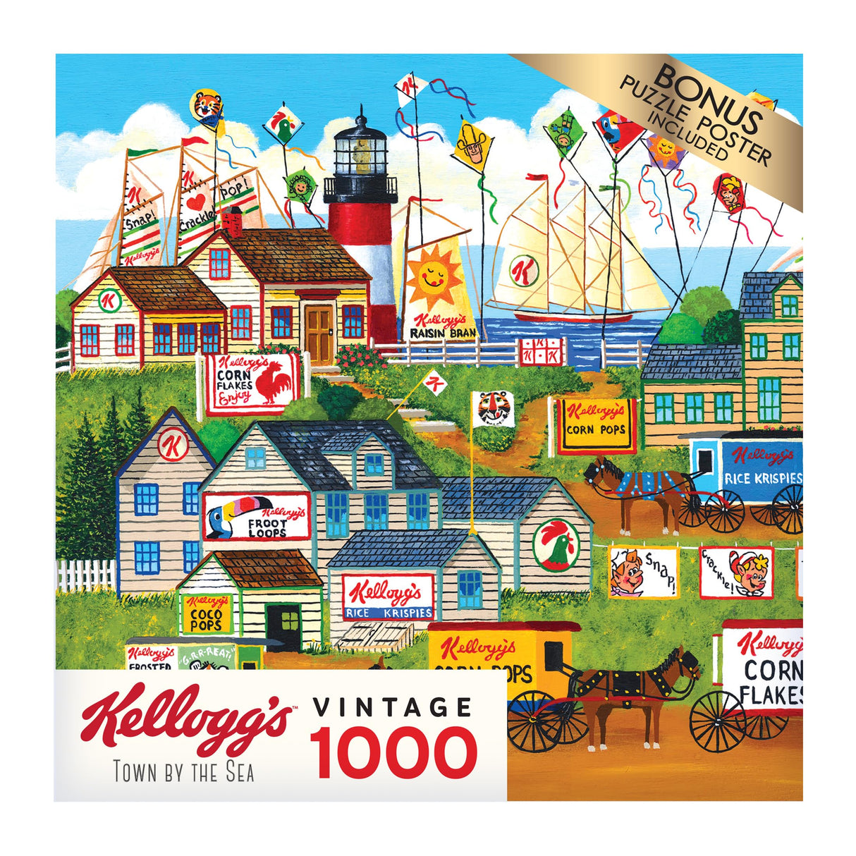RoseArt - Kellogg's - Town by The Sea - 1000 Piece Jigsaw Puzzles for Adults RoseArt