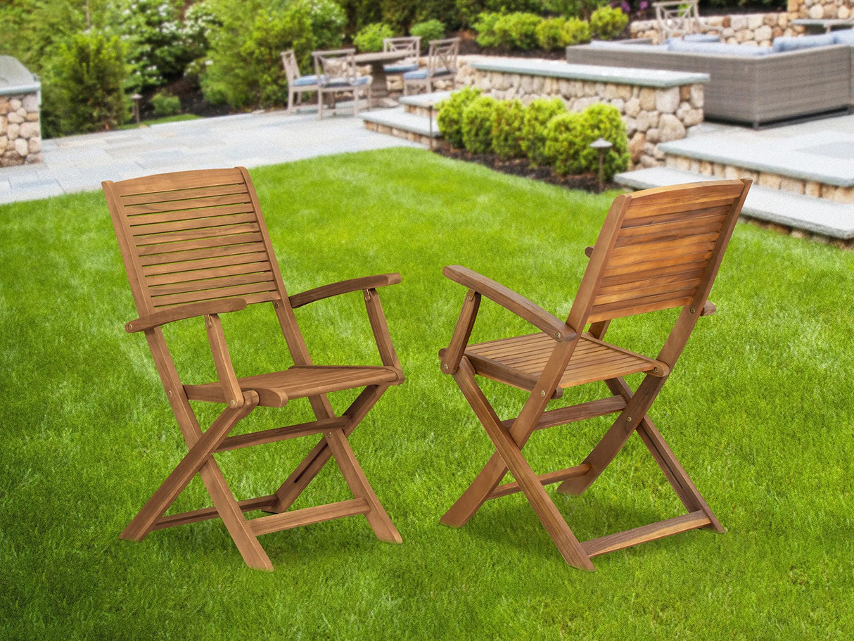 East West Furniture BHDCANA Hayward Outdoor Dining Folding Arm Chairs-Acacia Wood, Set of 2, Natural Oil East West Furniture